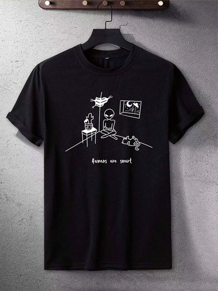 

men alien & slogan graphic tee n0lg#, White;black