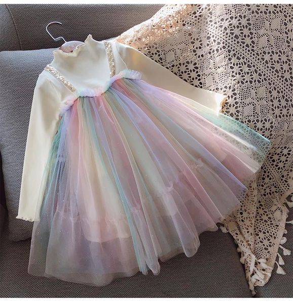 Mädchen Kleider Baby Mädchen Pailletten Strap Regenbogen Mesh Tutu Kleid Frühling Herbst Mädchen Kinder Geburtstag Party Kinder Vestidos KleidungMädchen