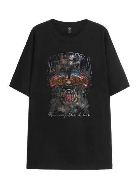 

x the parallel take drop shoulder american flag & eagle print tee t3jv#, White