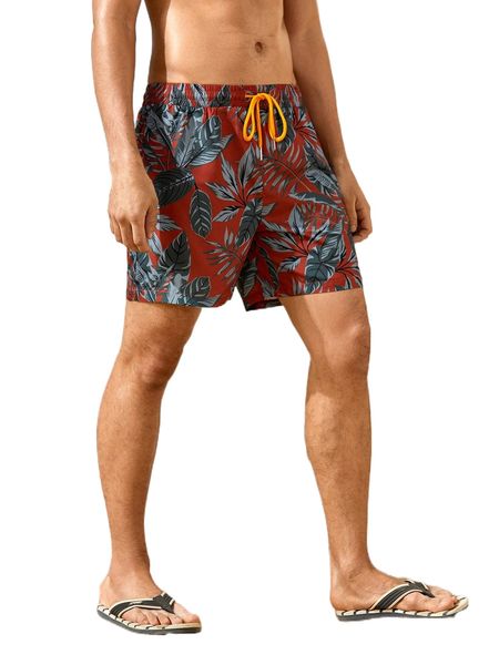 

men tropical print drawstring waist shorts f6kr#, White;black