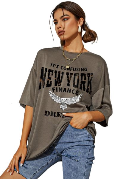 

eagle and slogan graphic drop shoulder tee 13ic#, White