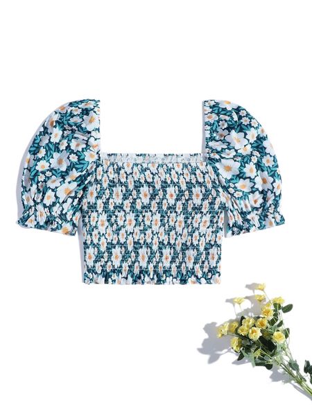

x caitlinjane floral print shirred puff sleeve blouse o2xr#, White