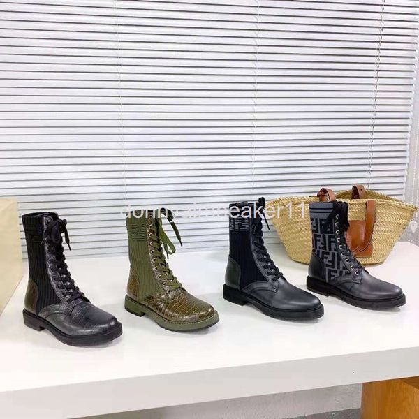 

boots gaoding autumn middle round head viscose shoes tube leather stitching knitting women's black leather martin boots