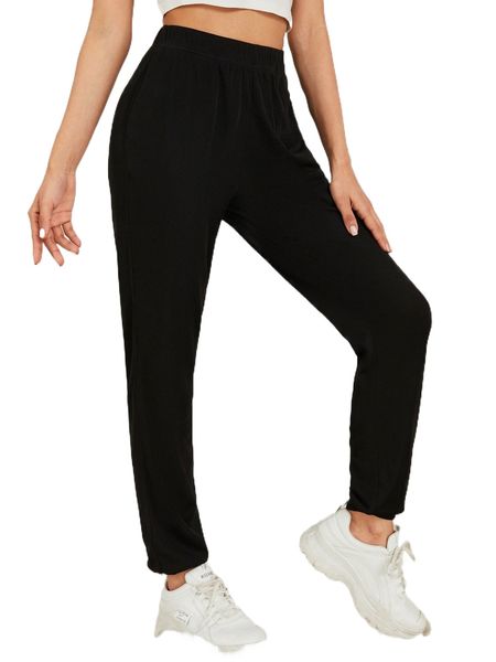 

elastic waist solid sweatpants x0k4#, Black;white