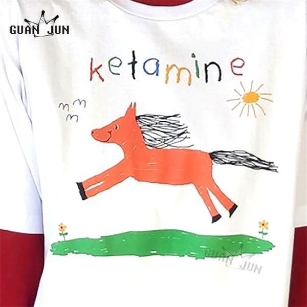 

ketamine vintage t shirt horse y2k graphic tees oversized for women men clothing harajuku retro tshirts 220617, White