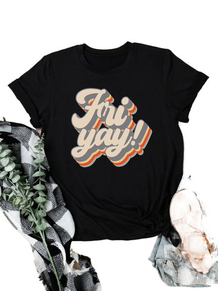 

plus letter graphic t-shirt o302#, Black