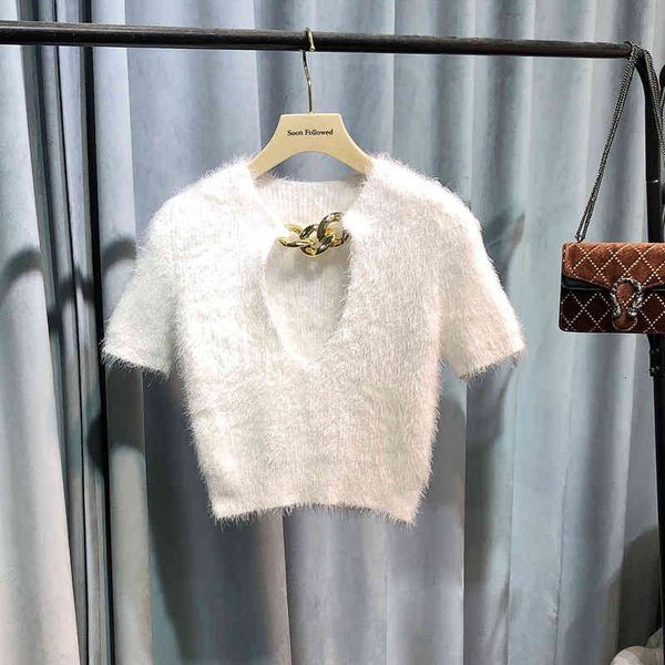 

women's knits & tees spring festival special, skin friendly, comfortable and gentle, spring summer style, with wool chain knitted sweat, White
