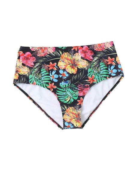 

plus tropical print high waist bikini bottom y9op#, Black