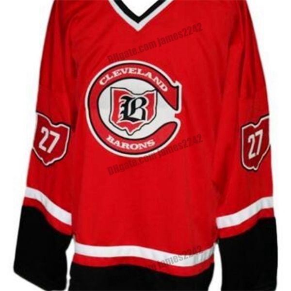 Nikivip Custom Retro Meloche # 27 Cleveland Barons Maglia da hockey cucita rossa Taglia S-4XL Qualsiasi nome e numero Maglie di alta qualità