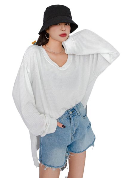 

dazy drop shoulder high low slit hem tee f9wx#, White