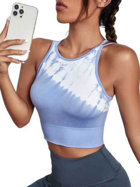 

seamless tie dye cut out crop sports tank j9xx#, Gray