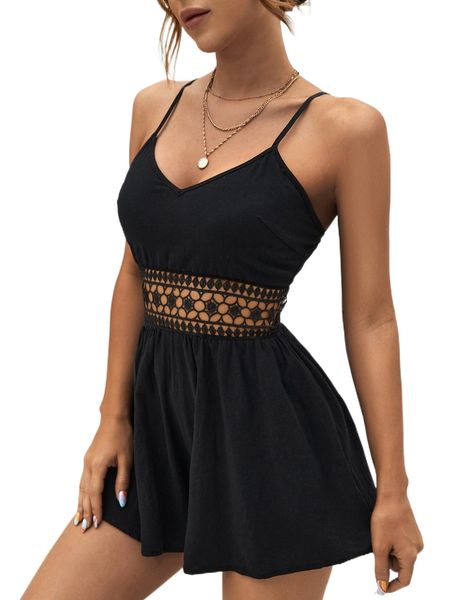 

contrast guipure lace cami romper w9jv#, Black;white