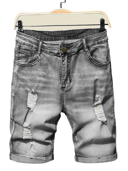 

men rolled hem ripped denim shorts b2bf#, White;black