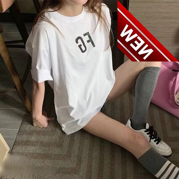 

50% off discount new s season 6 main line fg colorful reflective laser women's t-shirt letter print round neck couple short sleeve fact, White;black