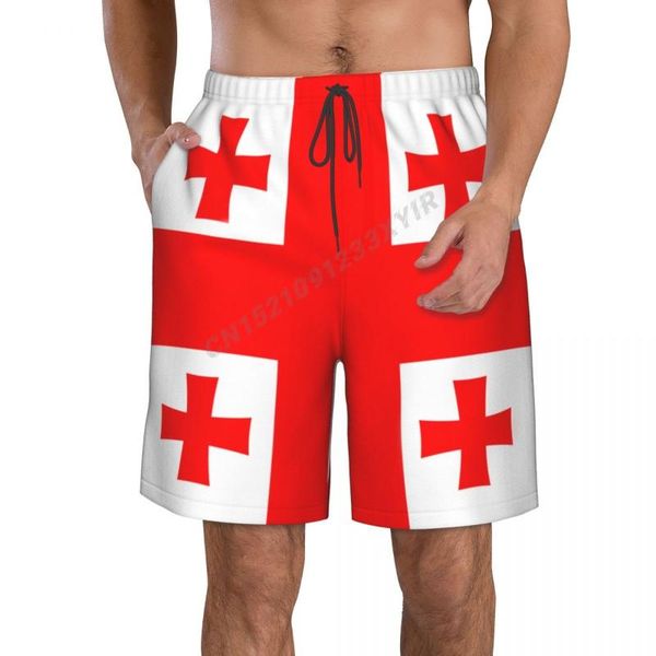 

men's shorts summer men's georgia flag beach pants surfing m-2xl polyester swimwear runningmen's, White;black