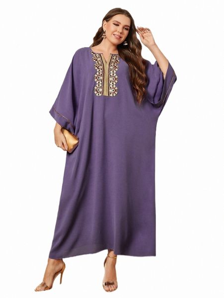 

plus embroidery notched neck dolman sleeve tent dress z6lq#, Black