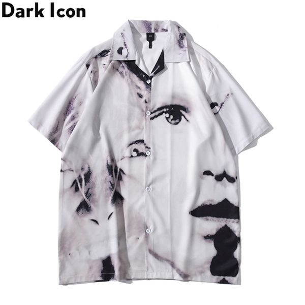 

dark icon vintage street men s shirts short sleeve summer thin material hawaiian shirt man blouse male 220614, White;black