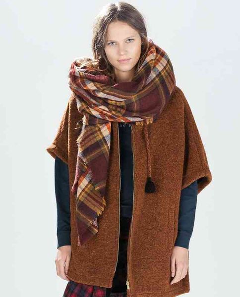 

new design lady oversized plaid chocolate brown large blanket scarf wraps shawl t220727, Blue;gray