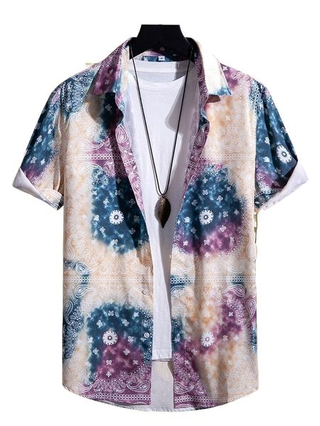 

men tie dye paisley scarf print curved hem shirt without tee q5go#, White;black