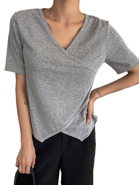 

dazy solid wrap detail asymmetrical hem tee k1pr#, White