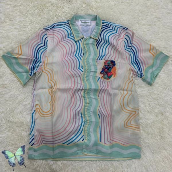 

gradient hawaiian short sleeve shirt men's casual shirts, White;black