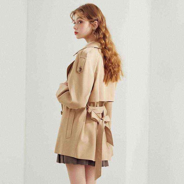 

women's trench coats england style belt women double breasted lapel autumn winter slim button jackets female outwear fashion windbreake, Tan;black