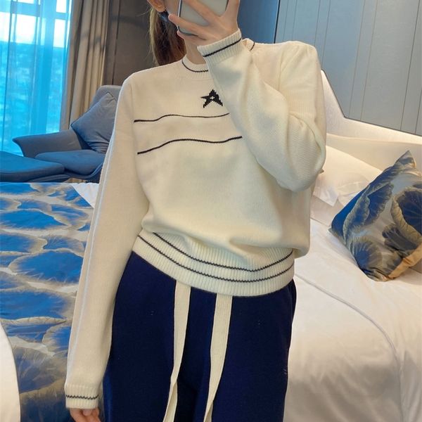 

warehouse clothing sweater autumn and winter wool sweater five pointed star letter jacquard versatile aging long sleeved female outlet_zmum, White;black