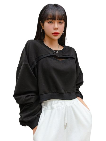 

dazy cut out drop shoulder 2 in 1 sweatshirt s1sx#, Black
