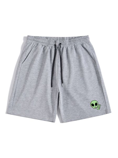 

men alien print slant pocket shorts k2m3#, White;black