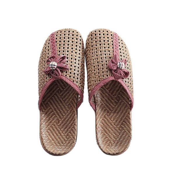 

suihyung women summer shoes breathable linen slippers casual flat slides with flower ladies home slip on new flax bow sandals 210301, Black