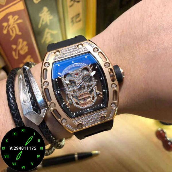 

watches wristwatch designer 2022 skull diamond studded sky star richa milles trendy mens fully automatic mechanical watch hollowed out, Slivery;golden