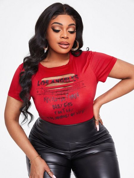 

sxy plus letter graphic ladder cut tee 86pd#, Black