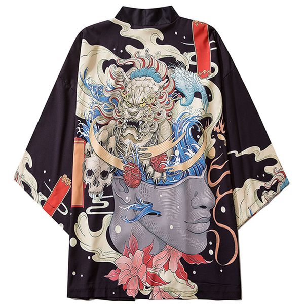 

asian clothes men women cardigan blouse streetwear japanese style yukata harajuku kimono cosplay fashion black haori obi, Red