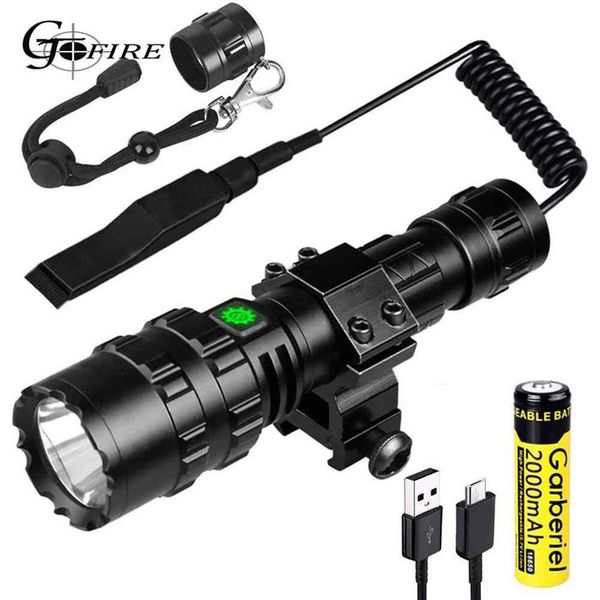 

tactical flashlight 1600 lumens usb rechargeable torch waterproof hunting weapon light with picatinny rail mount accessories 21032212b