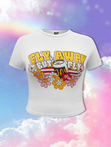 

plus floral & letter graphic tee f9zi#, Black