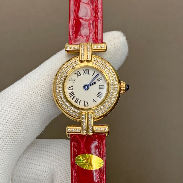 Orologio da donna con diamanti, movimento al quarzo, superficie in vetro, cinturino in pelle, cassa in acciaio inossidabile, quadrante in ceramica, diametro 24, spessore 6,3