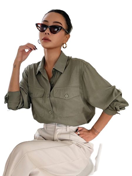 

dazy solid flap pocket shirt p4ts#, White