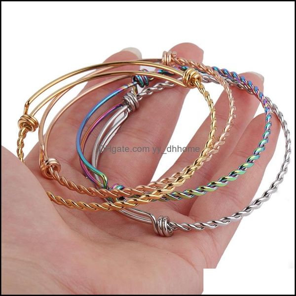 

charm bracelets jewelry diy stainless steel expandable adjustable bangle for women men 55mm 60mm 65mm size twisted wire knot bracelet drop d, Golden;silver