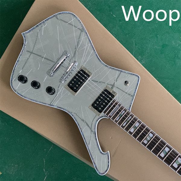 

in stock ps2cm silver gold sliver cracked mirror iceman paul stanley electric guitar abalone body binding abalone & pearl inlay immediate de
