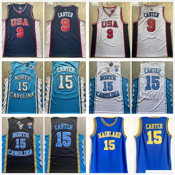 Maglia da basket NCAA Mainland High School College cucita Vince 15 Carter Vintage 2000 USA Maglia da uomo NCAA North Carolina Tar Heels Taglia S-XXL