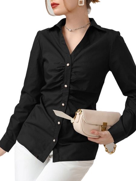 

button front ruched blouse b2gg#, White