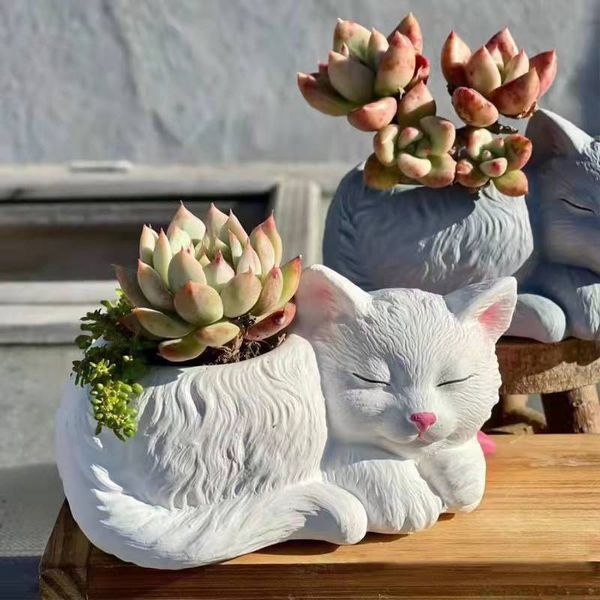 Stampo in silicone Simpatico gatto Vaso da fiori Succulente Fai da te Fare resina Vaso di cemento Cactus Strumento per la decorazione della casa 220601