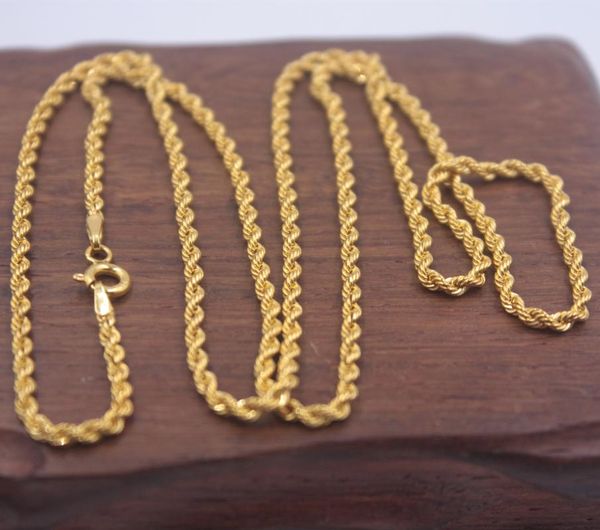 Catene Real Pure 18K Yellow Gold Chain 2mmW Rope Women's Link Wealthy Gift Women Collana ChainChains