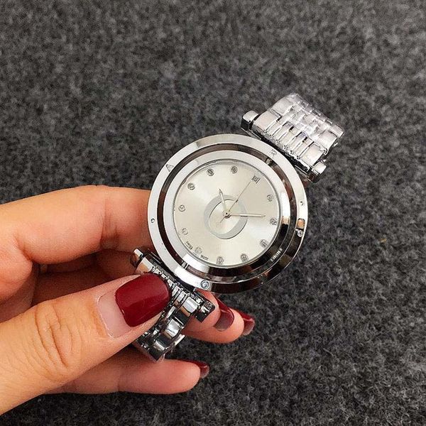 

fashion brand women girls crystal rotate dial style steel band quartz wrist watch p192159, Slivery;brown