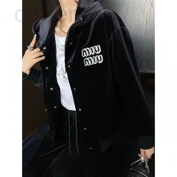 

women's hoodies & sweatshirts designer chaopai 22 early spring new chest back letter embroidery personalized button hooded velvet suit, Black