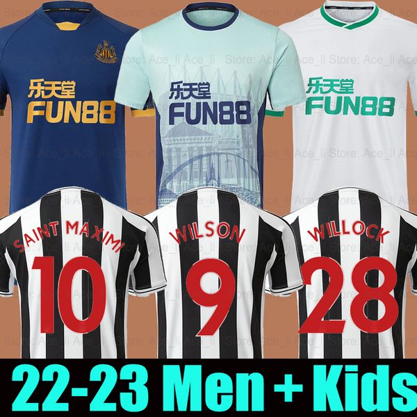 

22 23 newcastle wilson soccer jerseys home away third willock uniteds shelvey almiron 2022 2023 joelinton ritchie gayle maximin men kids kit, Black;yellow