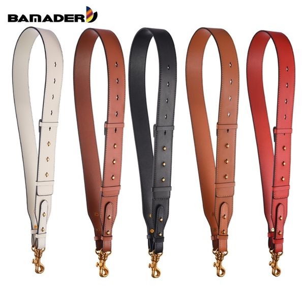 

bamader wide shoulder strap genuine leather bag strap metal hook shoulder bag strap adjustable 95cm-110cm bag accessories 220601, Black
