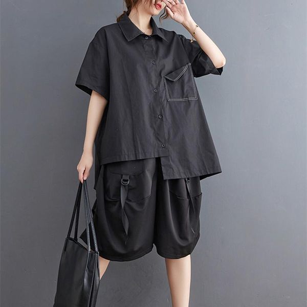 

black white blouse wide leg pants 2pcs women clothes set japan style street fashion chic girls summer casual suits