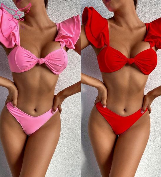 Moda de banho feminina gioio de verão moda de cor sólida cor com rapidez praia litoral sexy swimsuit biquíni cosplay exótico vestido por atacado