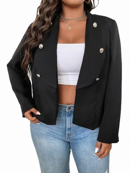

plus shawl collar double breasted blazer w3ba#, Black